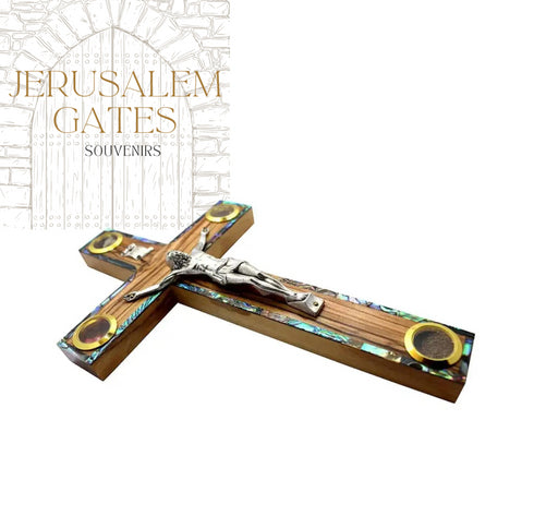 Catholic Mother Of Pearl Crucifix Olive Wood Cross